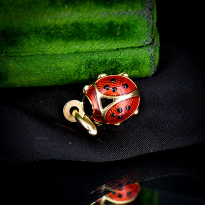 Vintage Italian Ladybug Ladybird Enamel 9ct Gold Charm Pendant