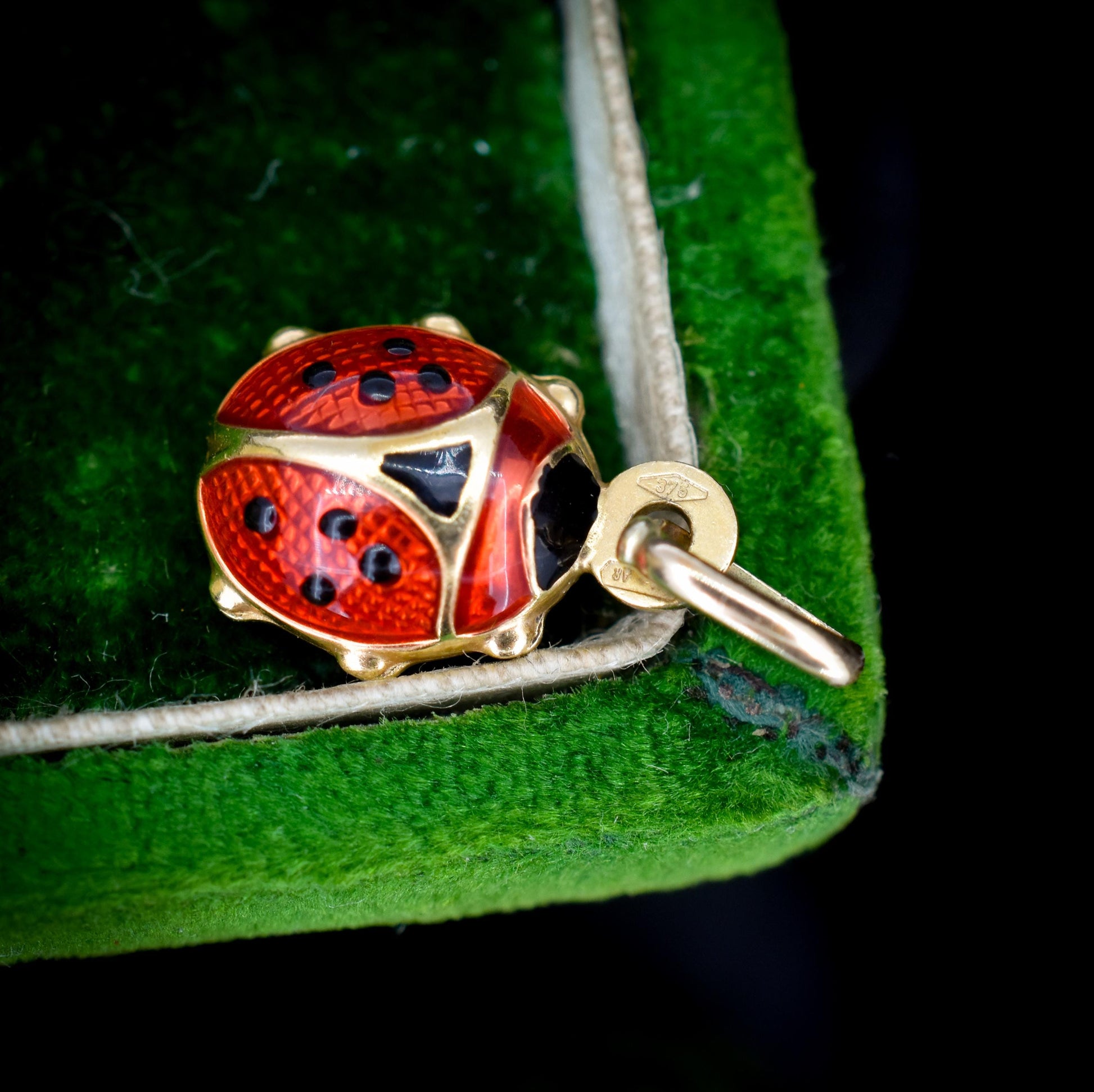 Vintage Italian Ladybug Ladybird Enamel 9ct Gold Charm Pendant