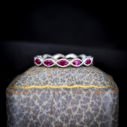 Art Deco Style 1.6ct Marquise Cut Ruby Platinum Full Eternity Wedding Band Ring