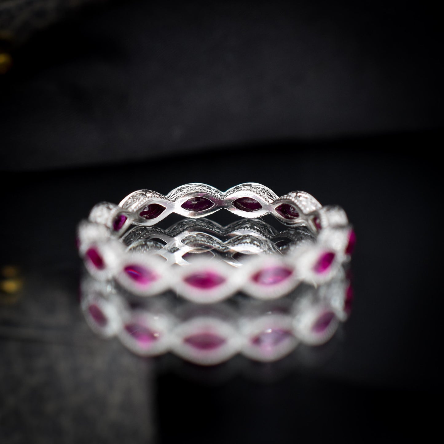 Art Deco Style 1.6ct Marquise Cut Ruby Platinum Full Eternity Wedding Band Ring