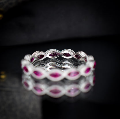 Art Deco Style 1.6ct Marquise Cut Ruby Platinum Full Eternity Wedding Band Ring