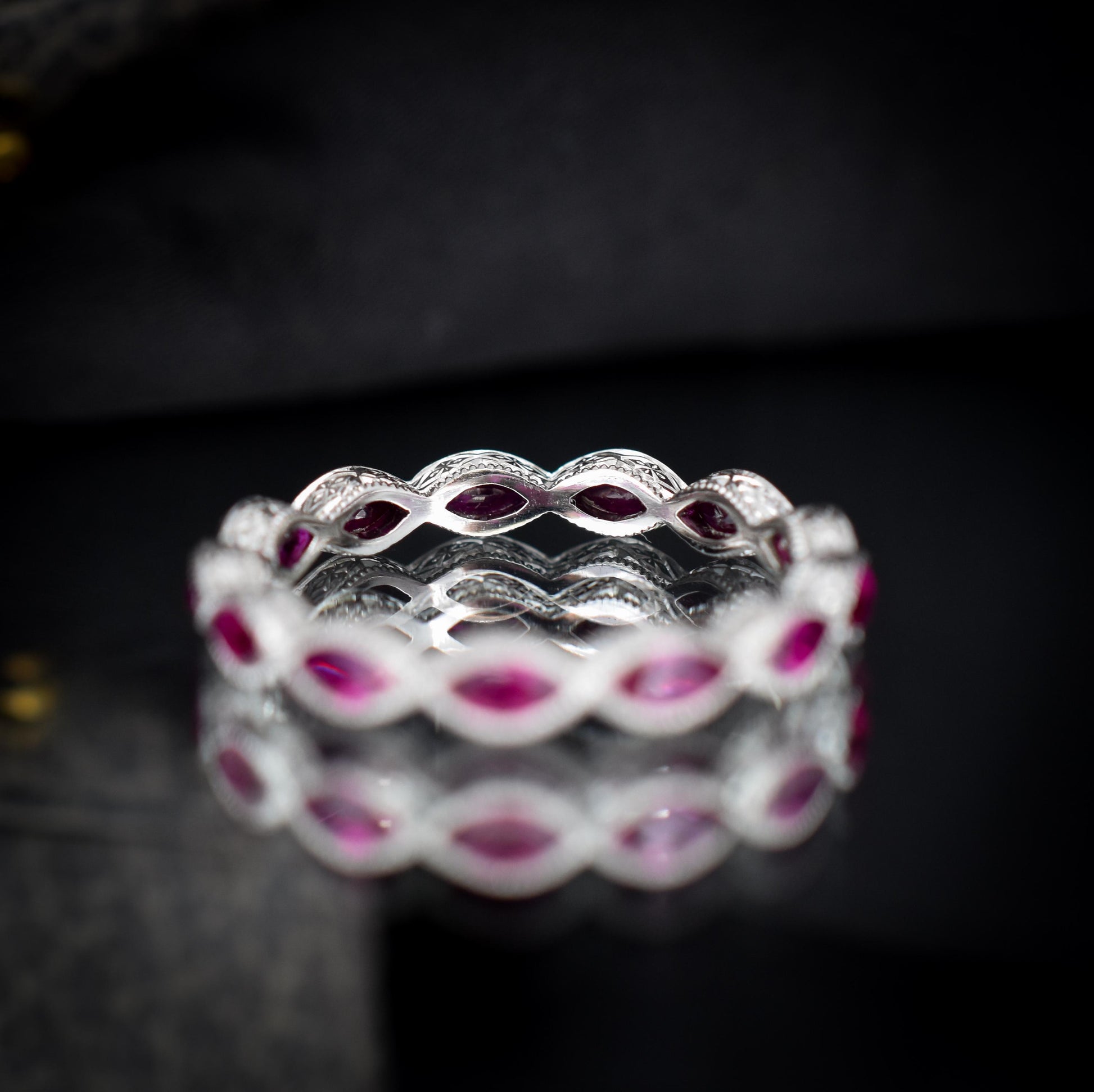 Art Deco Style 1.6ct Marquise Cut Ruby Platinum Full Eternity Wedding Band Ring