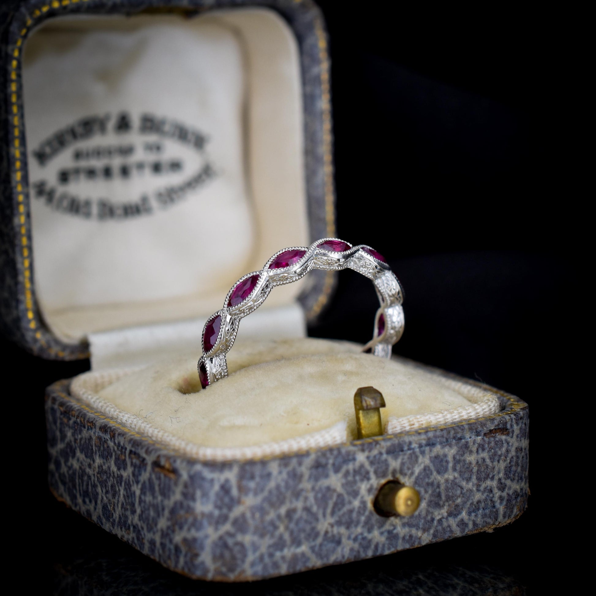 Art Deco Style 1.6ct Marquise Cut Ruby Platinum Full Eternity Wedding Band Ring