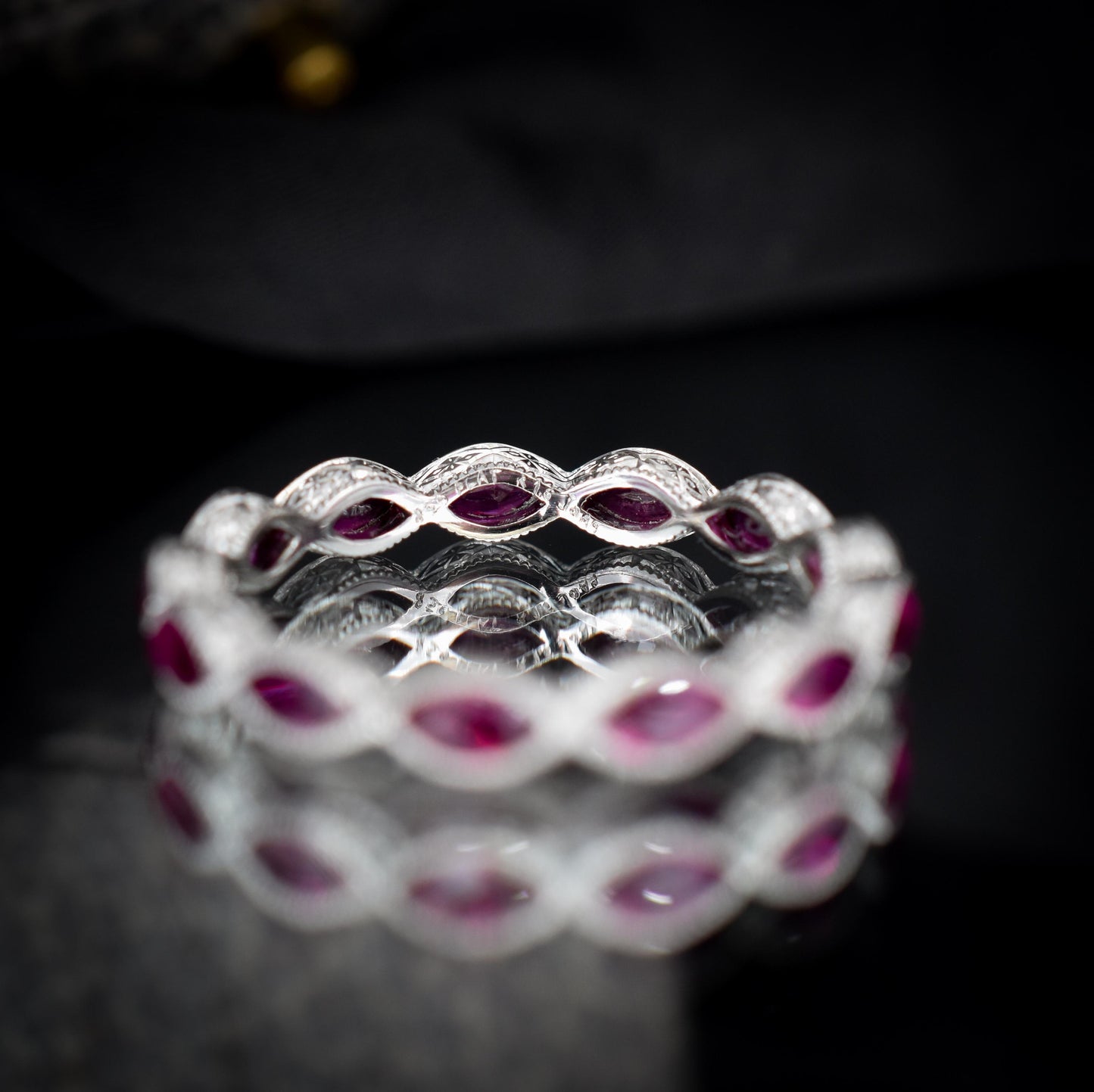 Art Deco Style 1.6ct Marquise Cut Ruby Platinum Full Eternity Wedding Band Ring