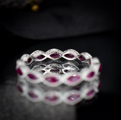 Art Deco Style 1.6ct Marquise Cut Ruby Platinum Full Eternity Wedding Band Ring