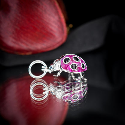 1.2ct Ruby and Onyx Platinum Ladybird Ladybug Pendant Charm