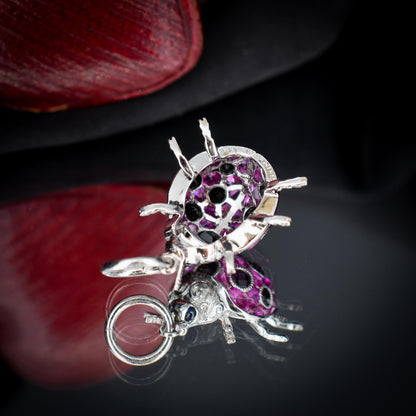 1.2ct Ruby and Onyx Platinum Ladybird Ladybug Pendant Charm