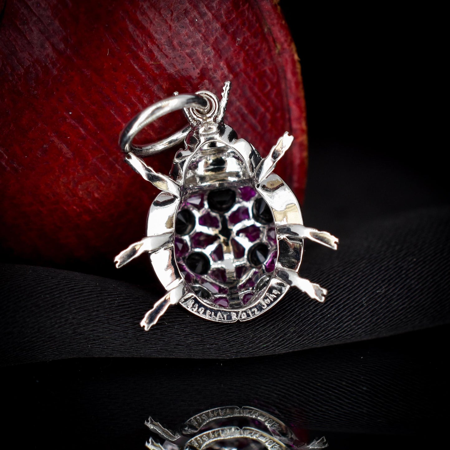 1.2ct Ruby and Onyx Platinum Ladybird Ladybug Pendant Charm