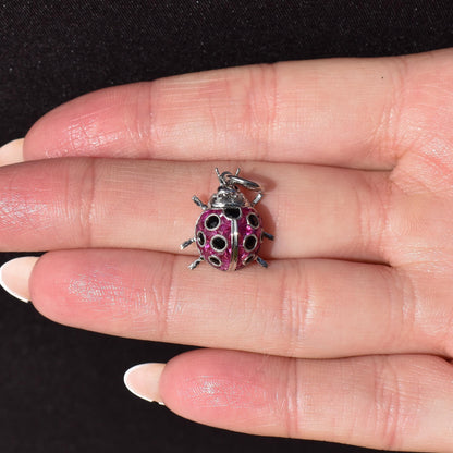 1.2ct Ruby and Onyx Platinum Ladybird Ladybug Pendant Charm