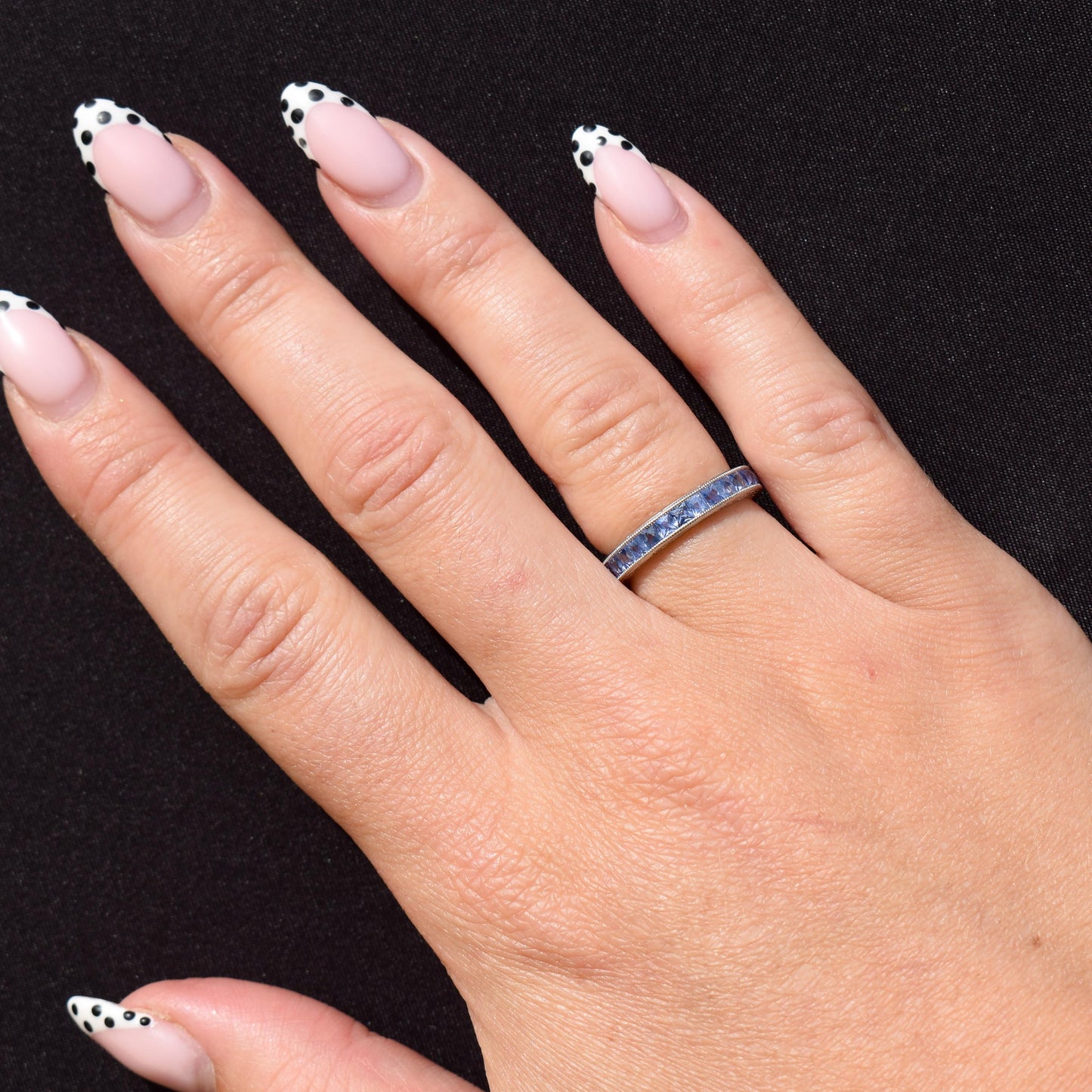 Art Deco Style 1.7ct Ceylon Sapphire Platinum Full Eternity Wedding Band Ring | Size 5