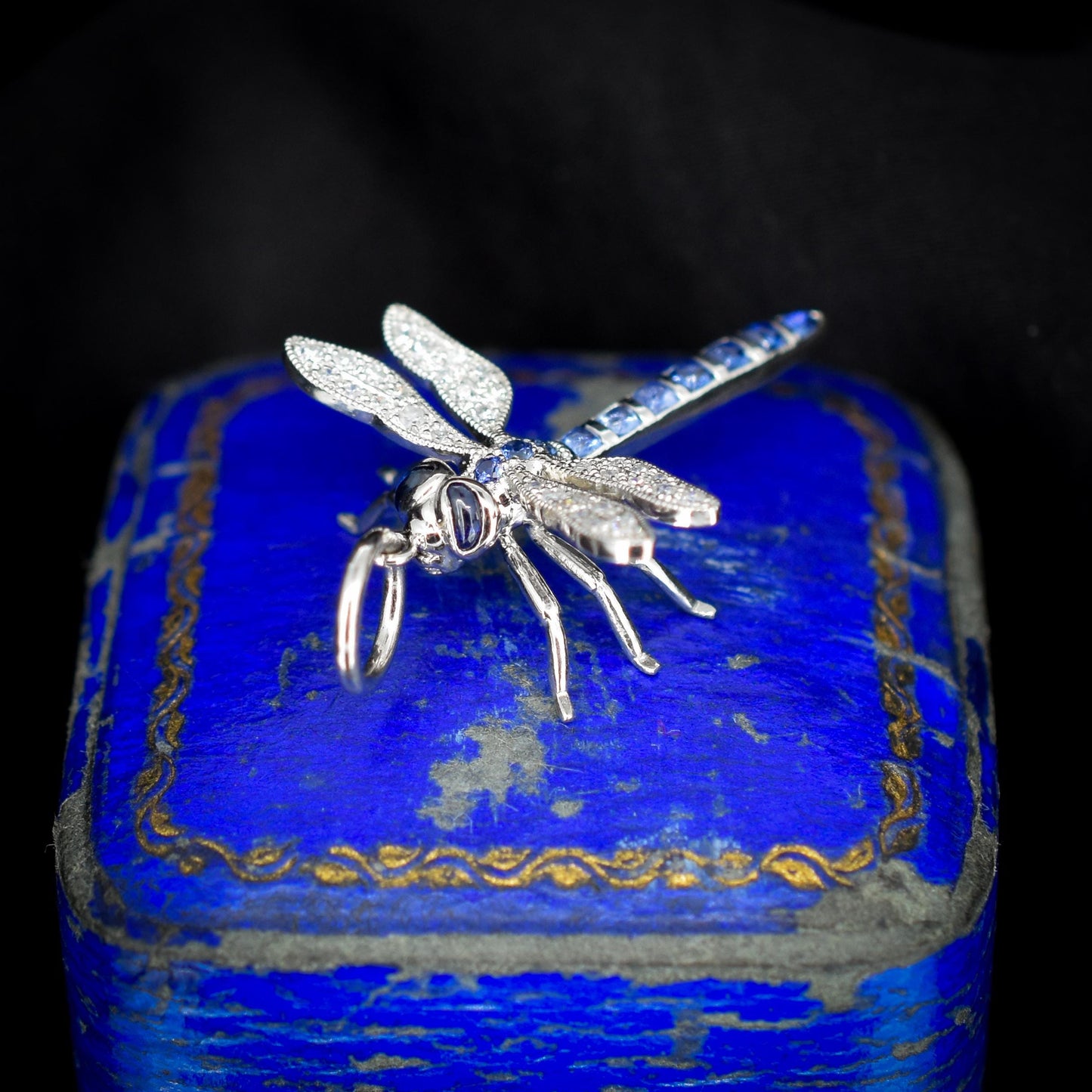 Sapphire and Diamond Platinum Dragonfly Insect Pendant | 0.45ct Sapphire