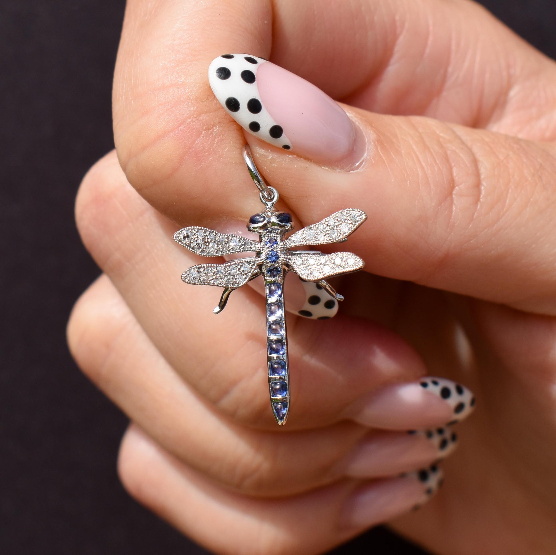 Sapphire and Diamond Platinum Dragonfly Insect Pendant | 0.45ct Sapphire