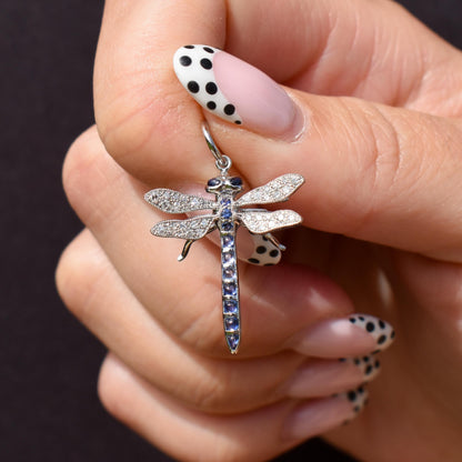 Sapphire and Diamond Platinum Dragonfly Insect Pendant | 0.45ct Sapphire