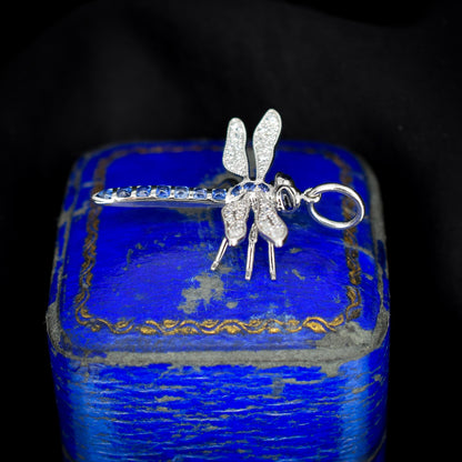 Sapphire and Diamond Platinum Dragonfly Insect Pendant | 0.45ct Sapphire