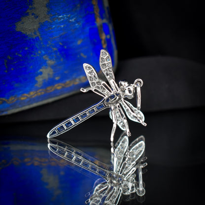 Sapphire and Diamond Platinum Dragonfly Insect Pendant | 0.45ct Sapphire