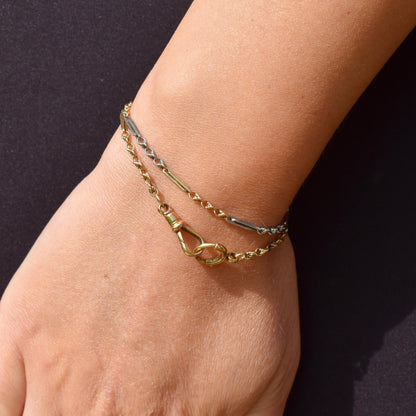 Antique 18ct Gold and Platinum Watch Chain Necklace with Dog Clip and Bolt Ring | 12.75"