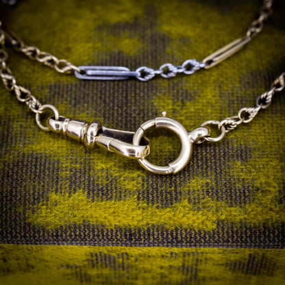 Antique 18ct Gold and Platinum Watch Chain Necklace with Dog Clip and Bolt Ring | 12.75"