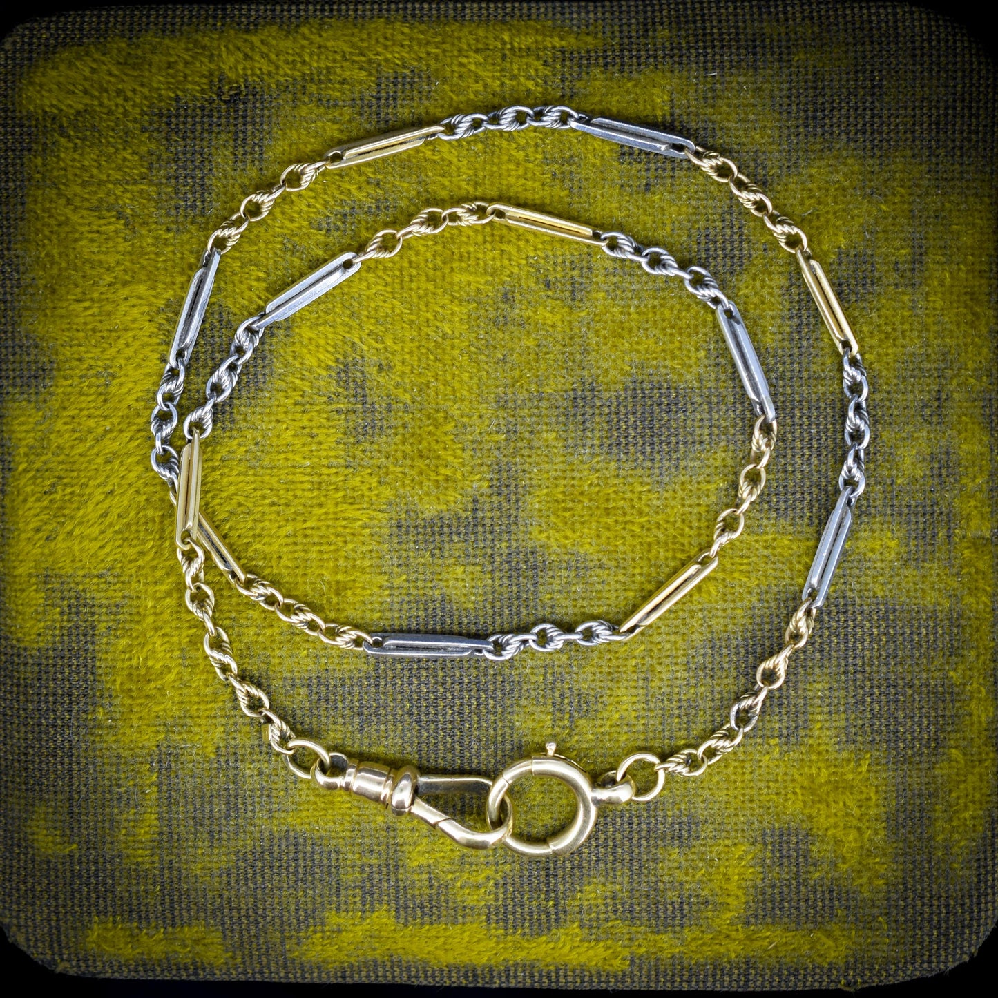 Antique 18ct Gold and Platinum Watch Chain Necklace with Dog Clip and Bolt Ring | 12.75"