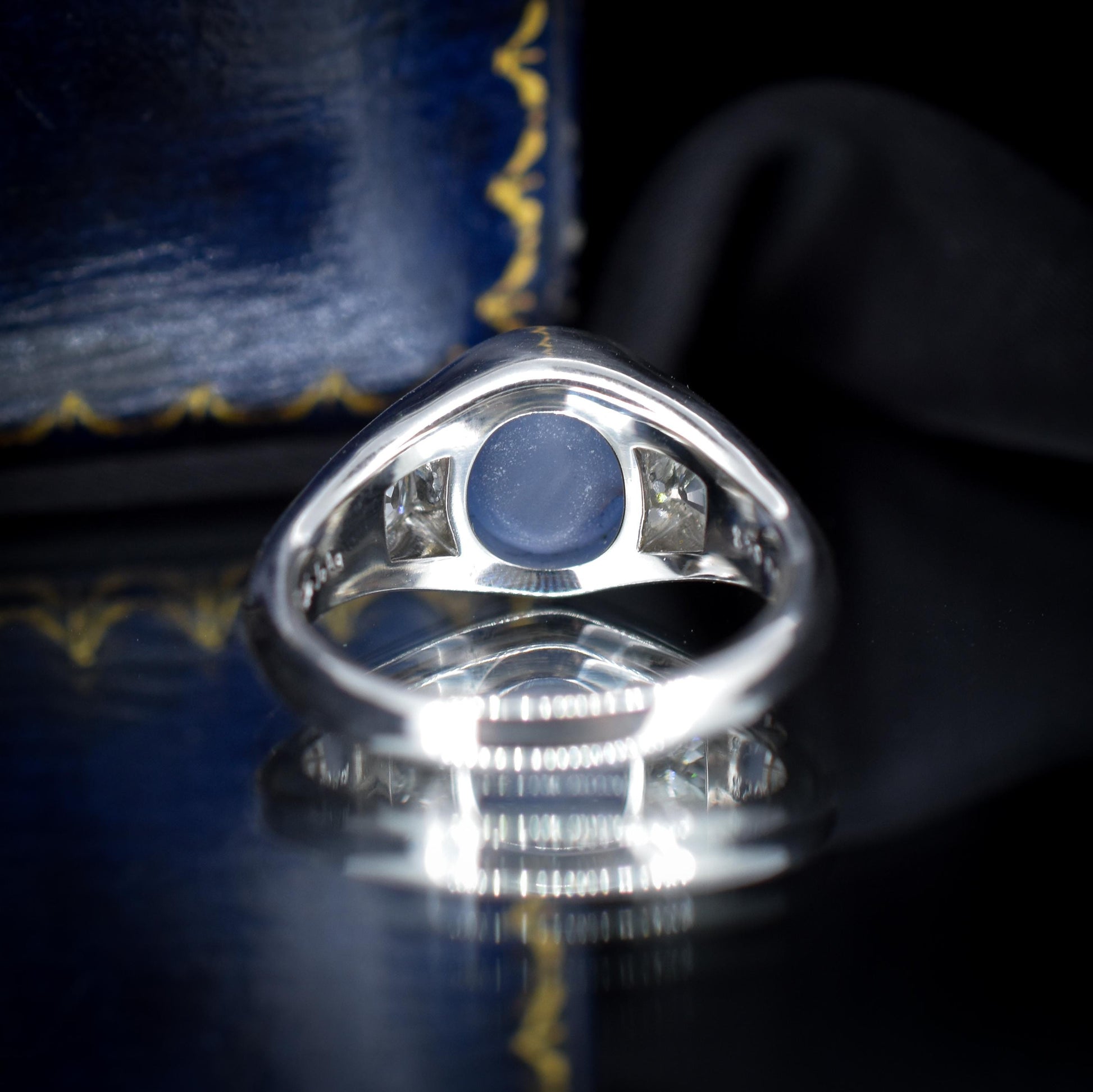 Certified 4.18ct Star Sapphire and Diamond Three Stone Platinum Band Ring