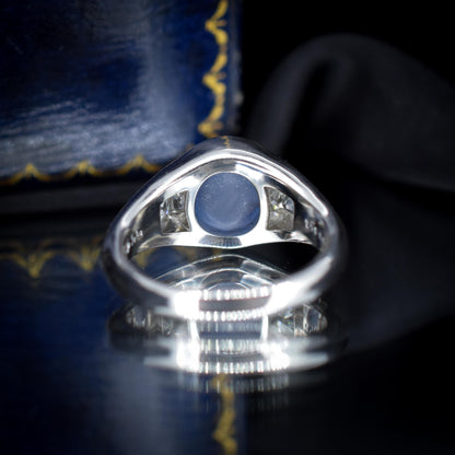 Certified 4.18ct Star Sapphire and Diamond Three Stone Platinum Band Ring