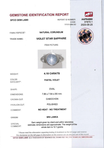 Certified 4.18ct Star Sapphire and Diamond Three Stone Platinum Band Ring