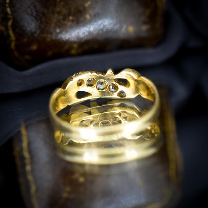 Antique Old Cut Diamond Five Stone Scroll 18ct Gold Ring