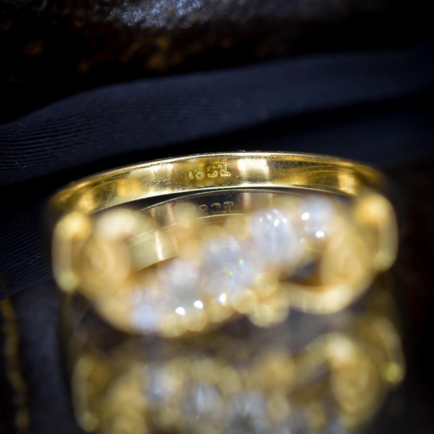 Antique Old Cut Diamond Five Stone Scroll 18ct Gold Ring