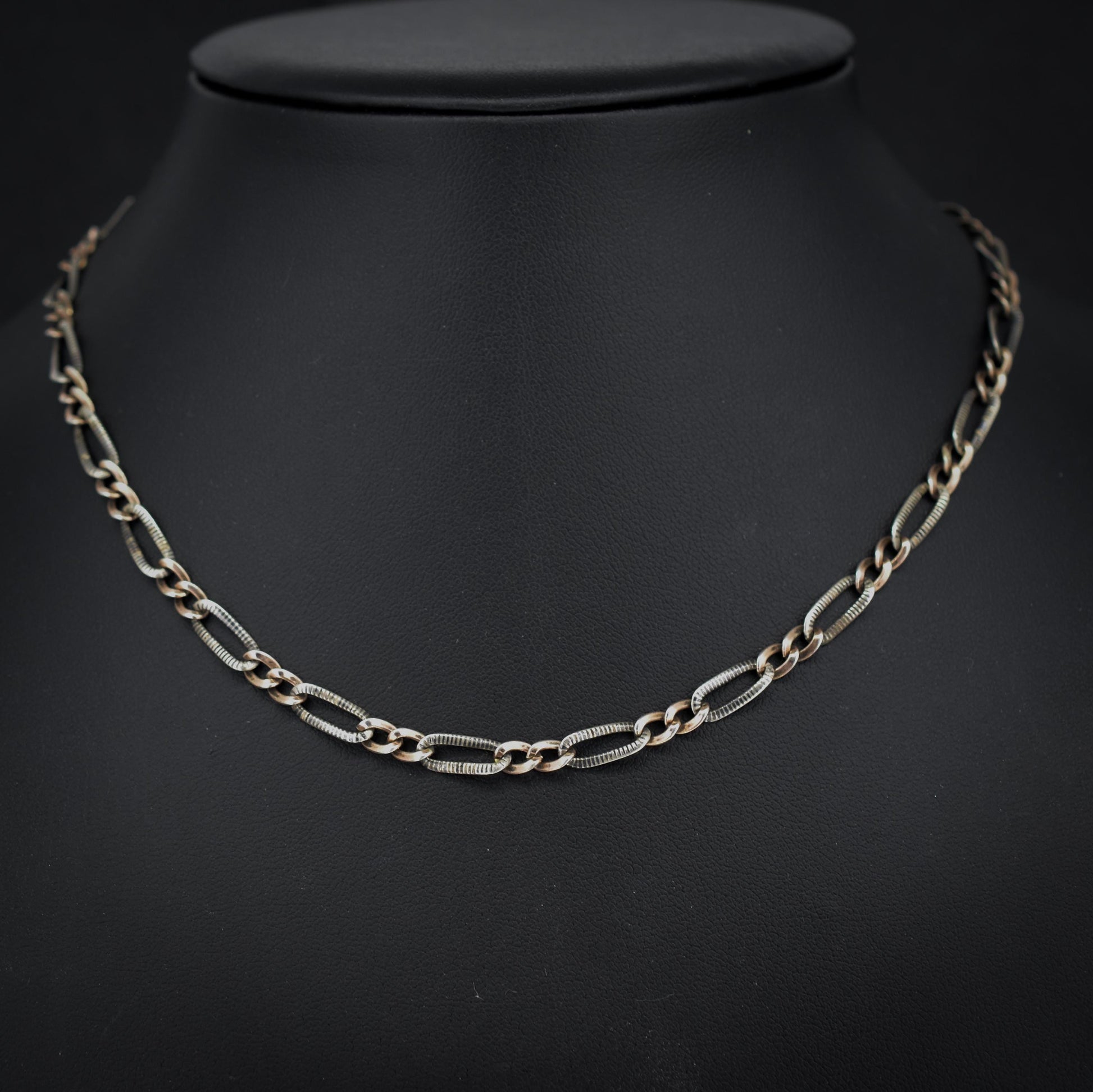 Antique French Niello Silver and Gold Chain Necklace | 15.75"