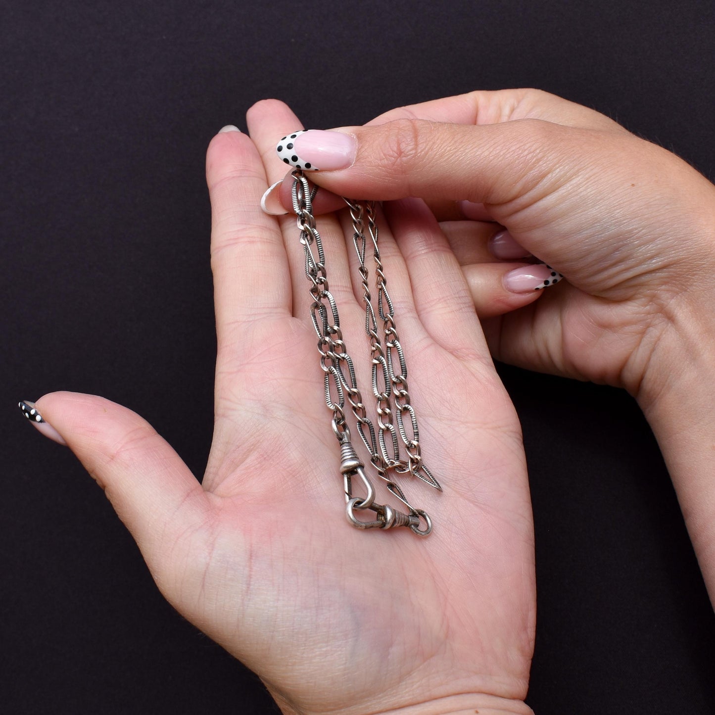 Antique French Niello Silver and Gold Chain Necklace | 15.75"