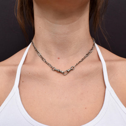 Antique French Niello Silver and Gold Chain Necklace | 15.75"