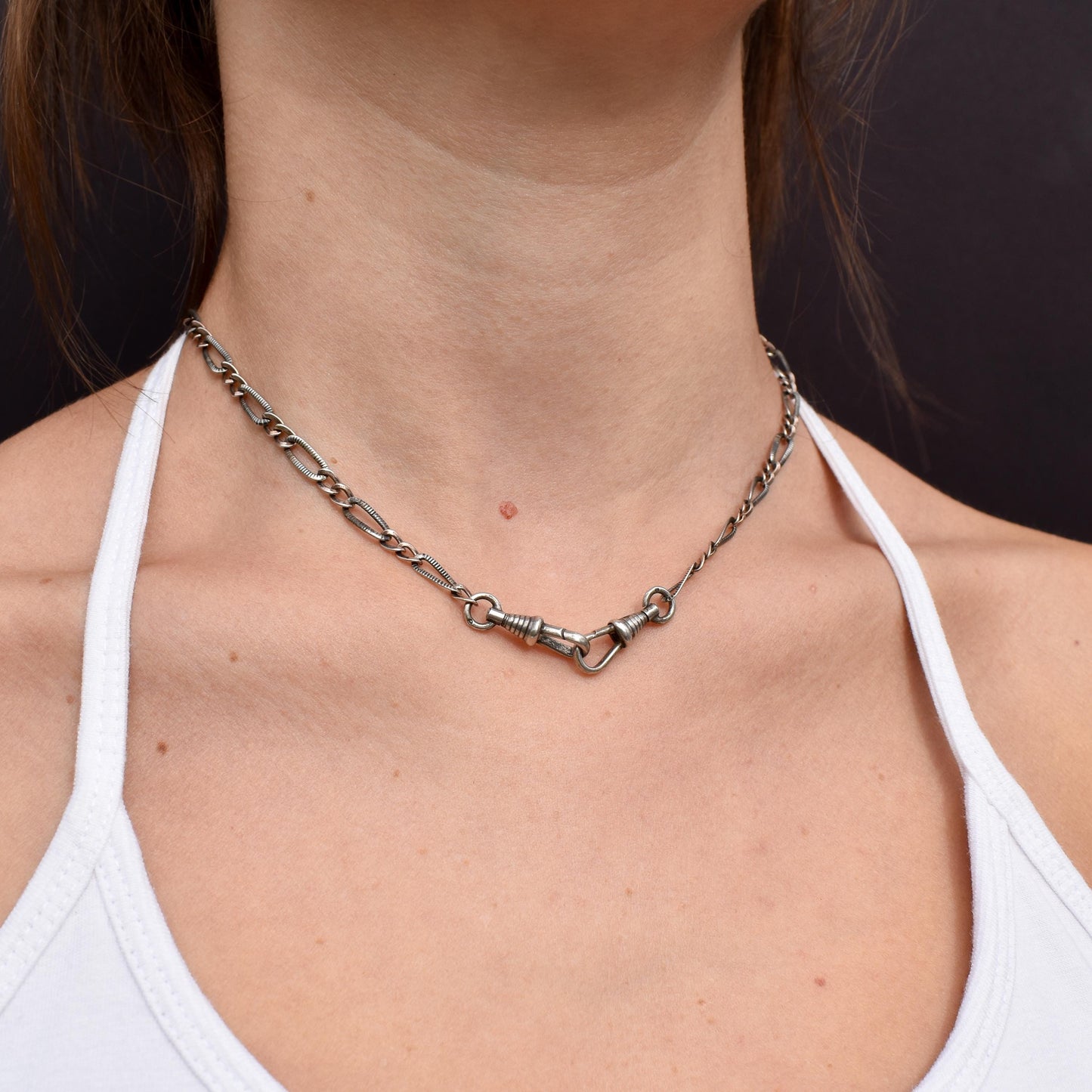 Antique French Niello Silver and Gold Chain Necklace | 15.75"