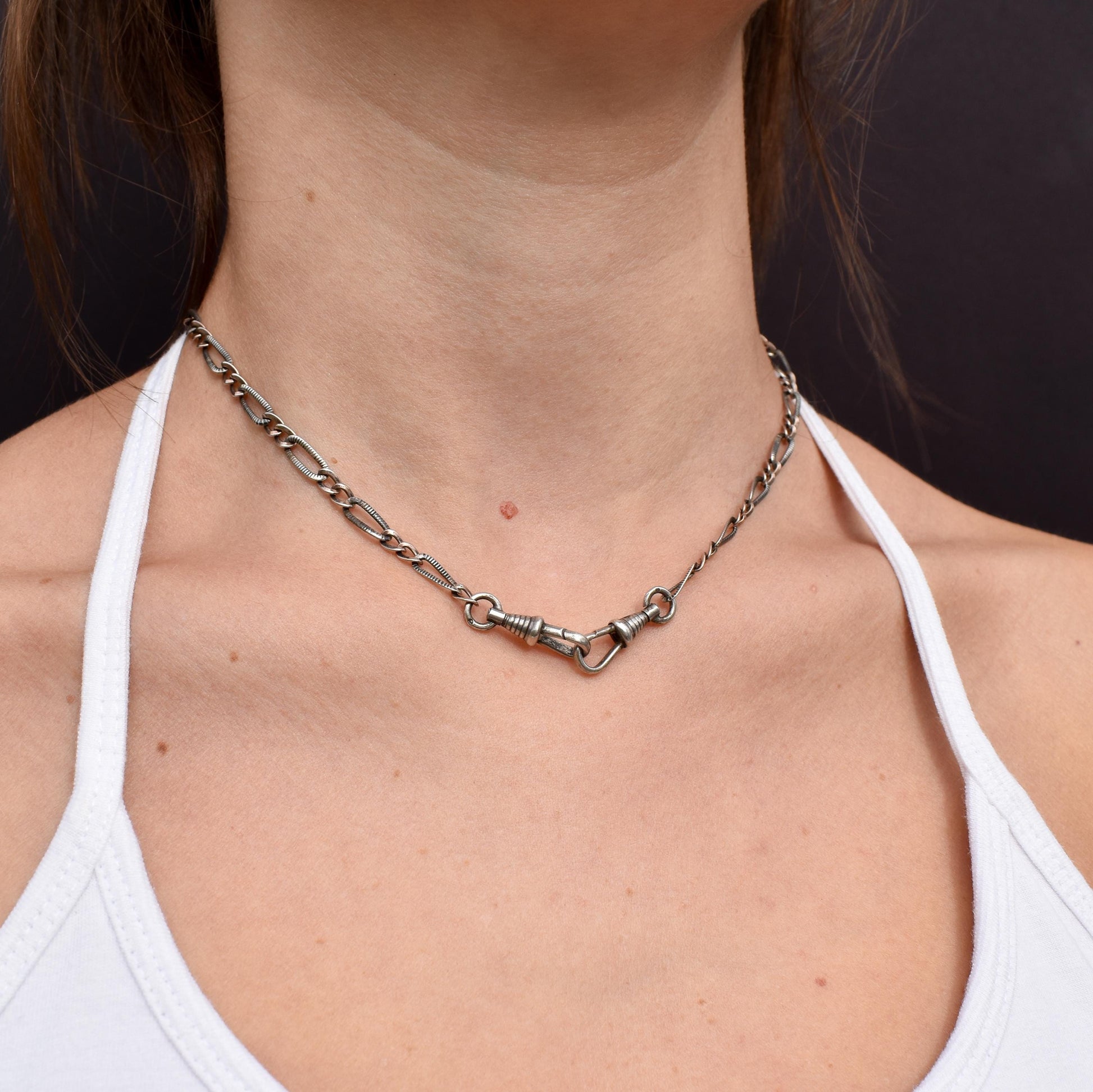 Antique French Niello Silver and Gold Chain Necklace | 15.75"