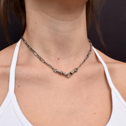 Antique French Niello Silver and Gold Chain Necklace | 15.75"