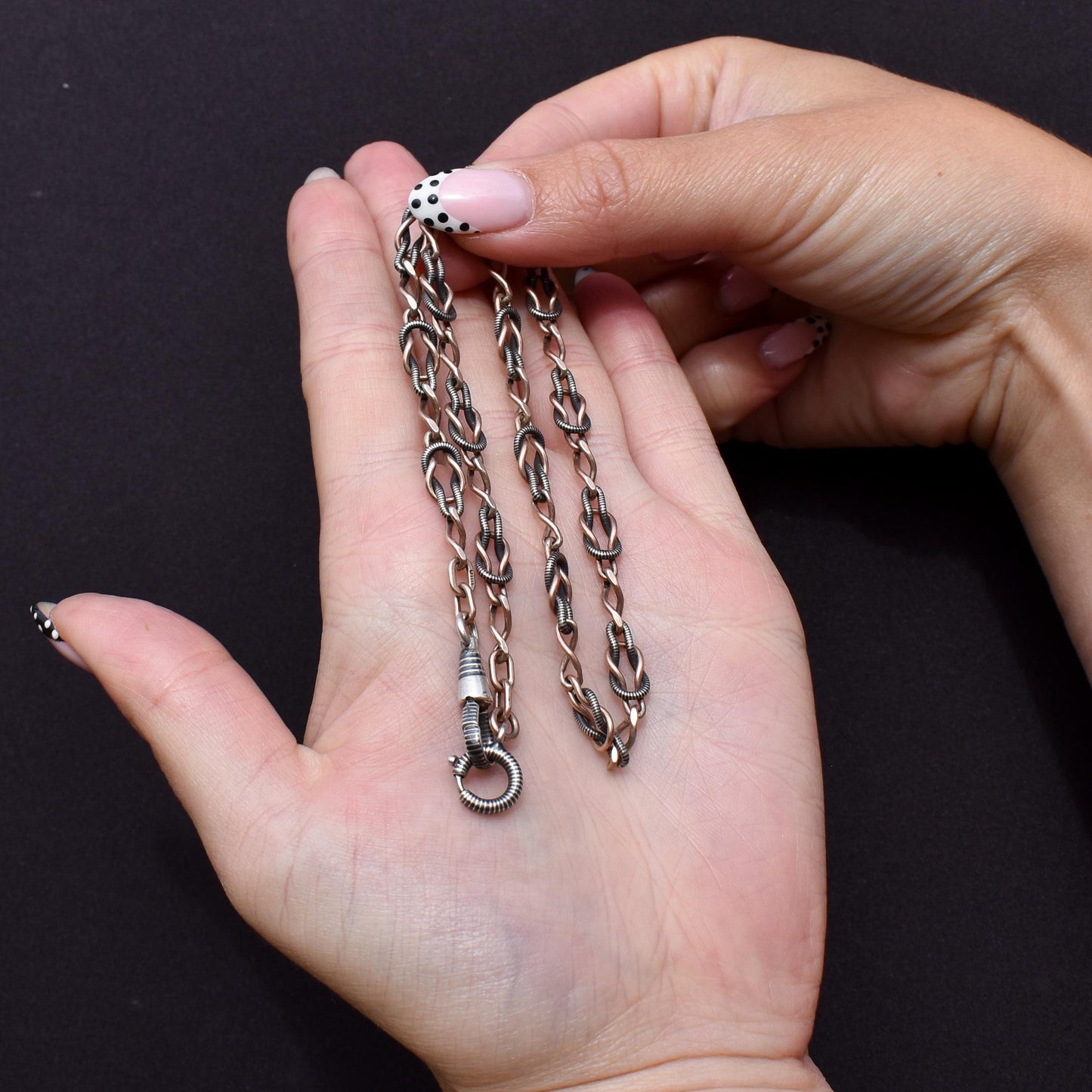 Antique French Niello Silver and Gold Fancy Link Chain Necklace | 16.5"