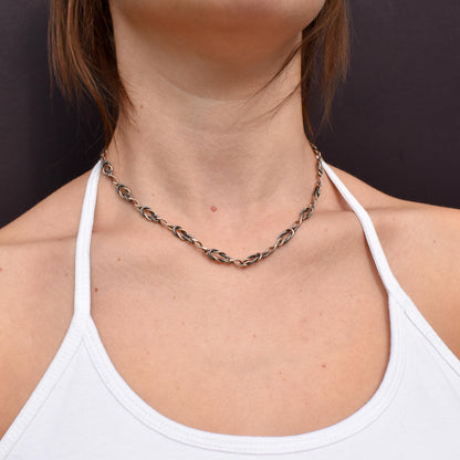 Antique French Niello Silver and Gold Fancy Link Chain Necklace | 16.5"