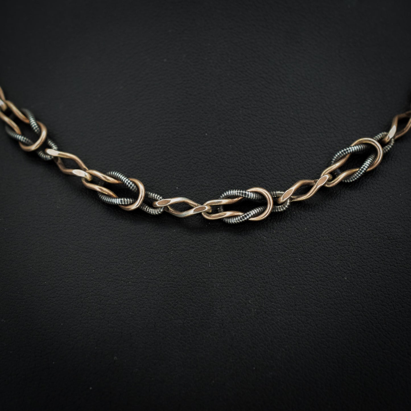 Antique French Niello Silver and Gold Fancy Link Chain Necklace | 16.5"