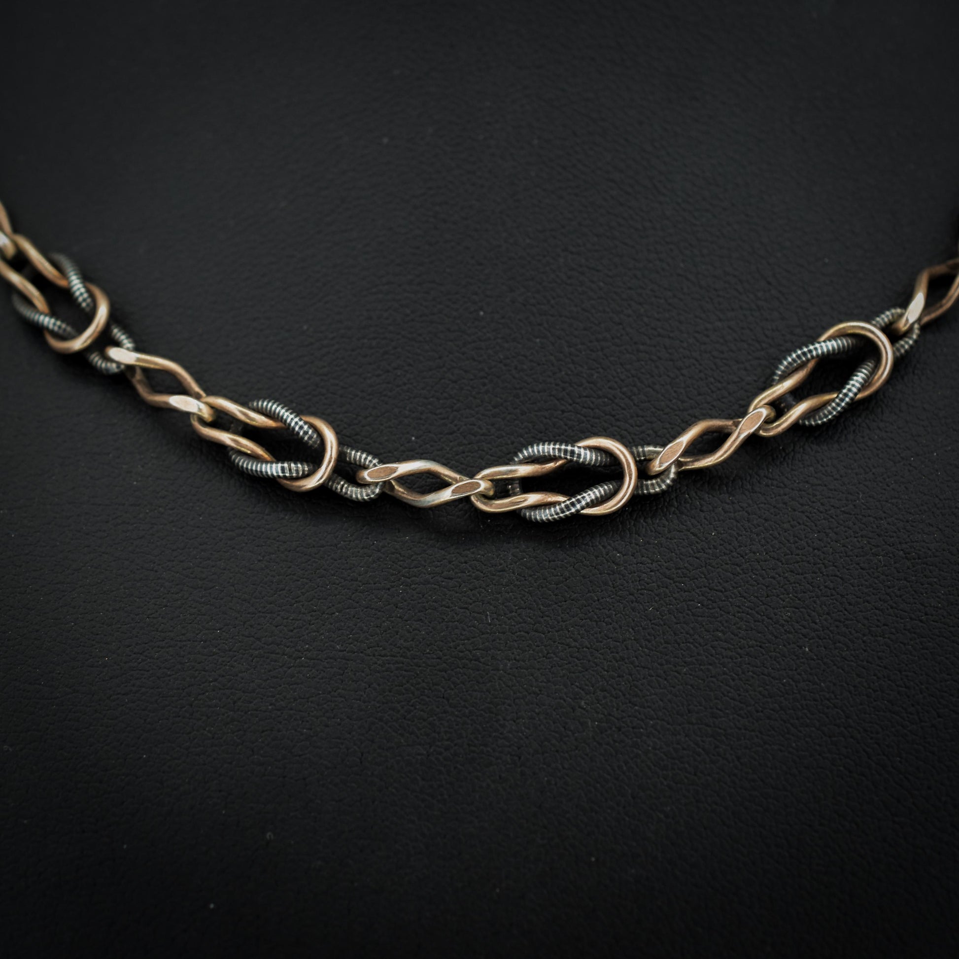 Antique French Niello Silver and Gold Fancy Link Chain Necklace | 16.5"