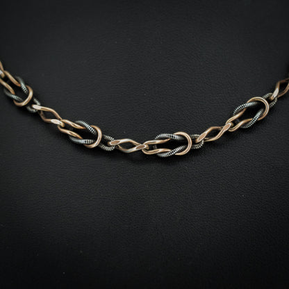 Antique French Niello Silver and Gold Fancy Link Chain Necklace | 16.5"