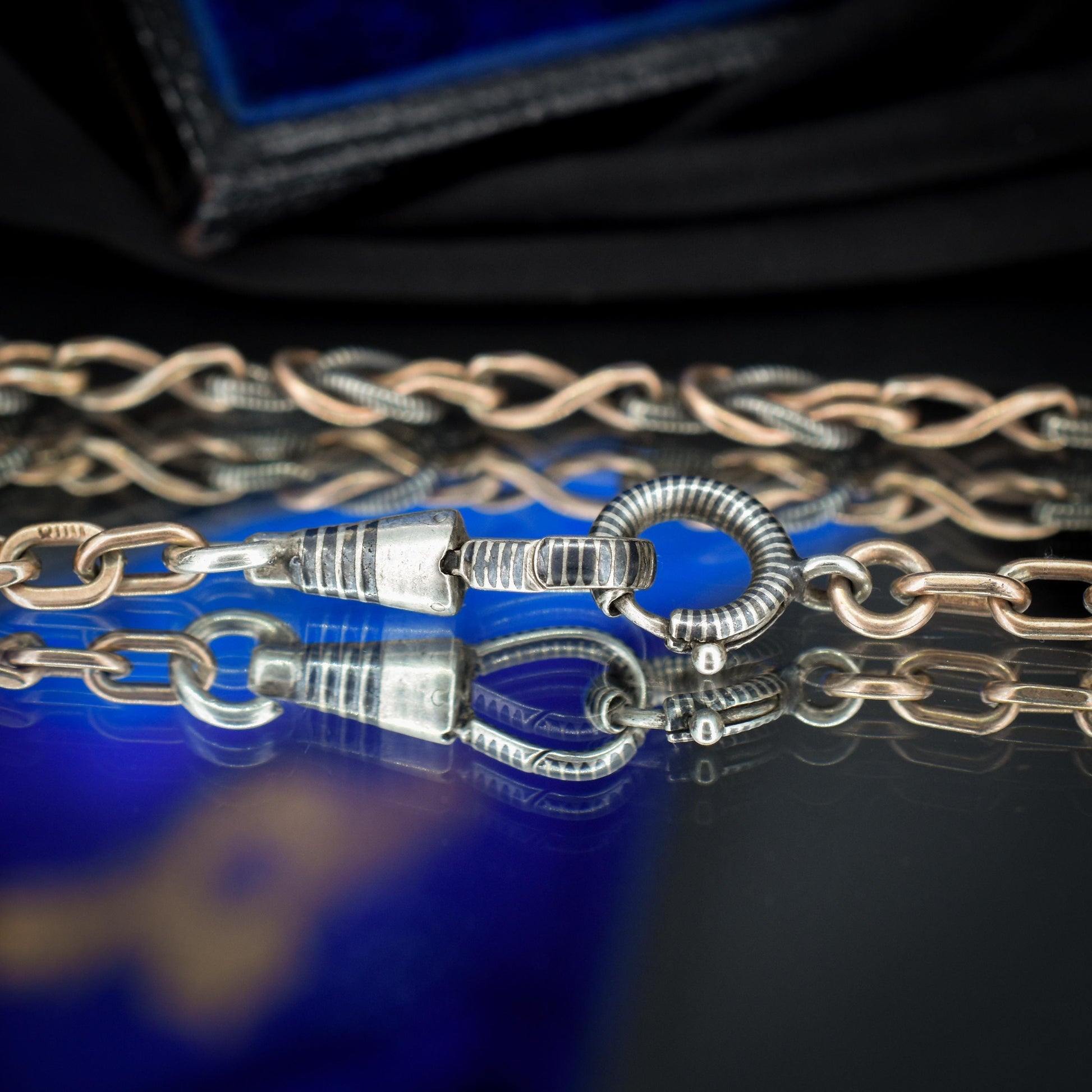 Antique French Niello Silver and Gold Fancy Link Chain Necklace | 16.5"