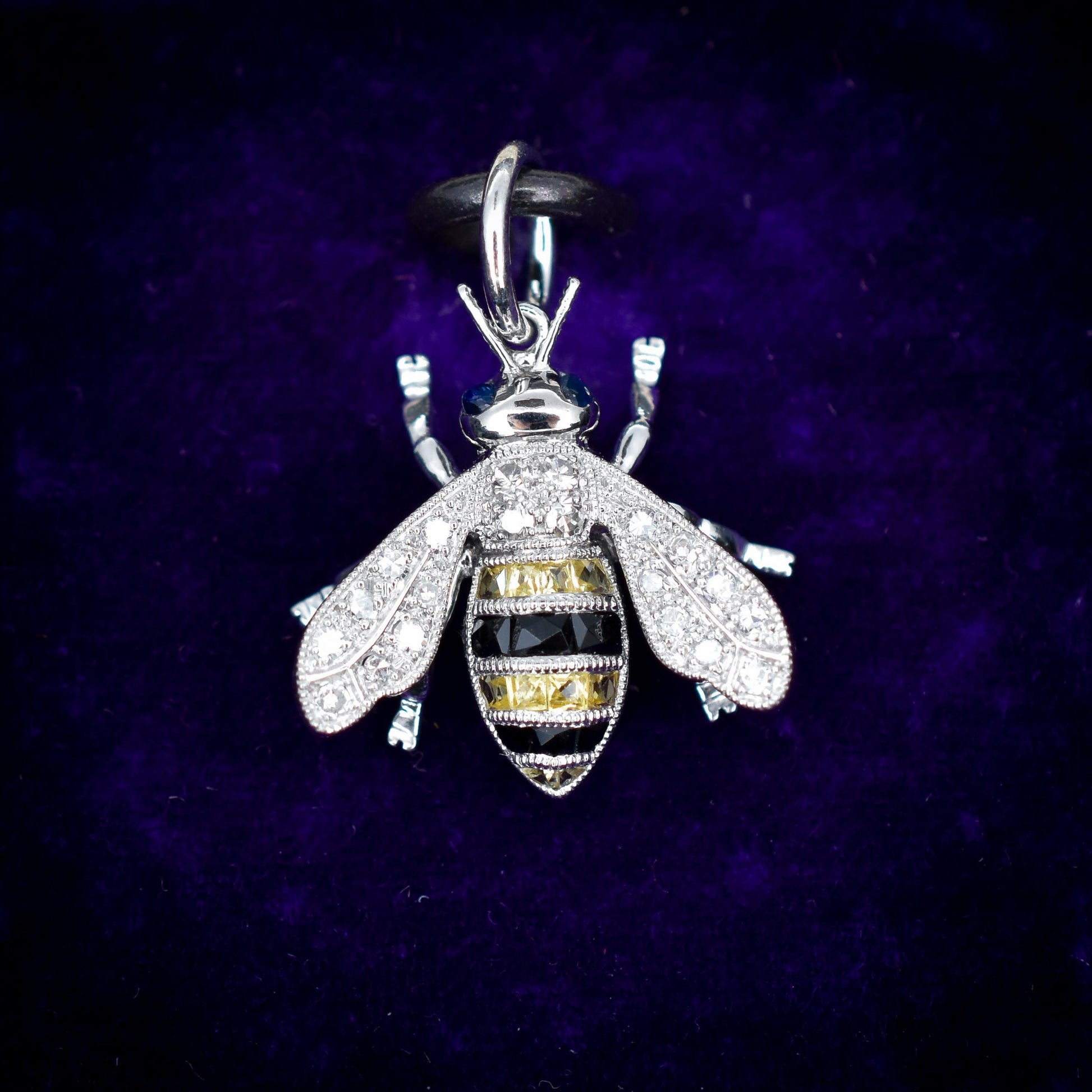 Yellow Sapphire Onyx and Diamond Platinum Insect Bee Pendant