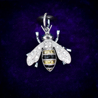 Yellow Sapphire Onyx and Diamond Platinum Insect Bee Pendant