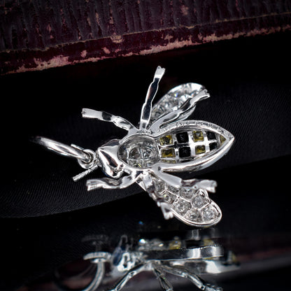 Yellow Sapphire Onyx and Diamond Platinum Insect Bee Pendant