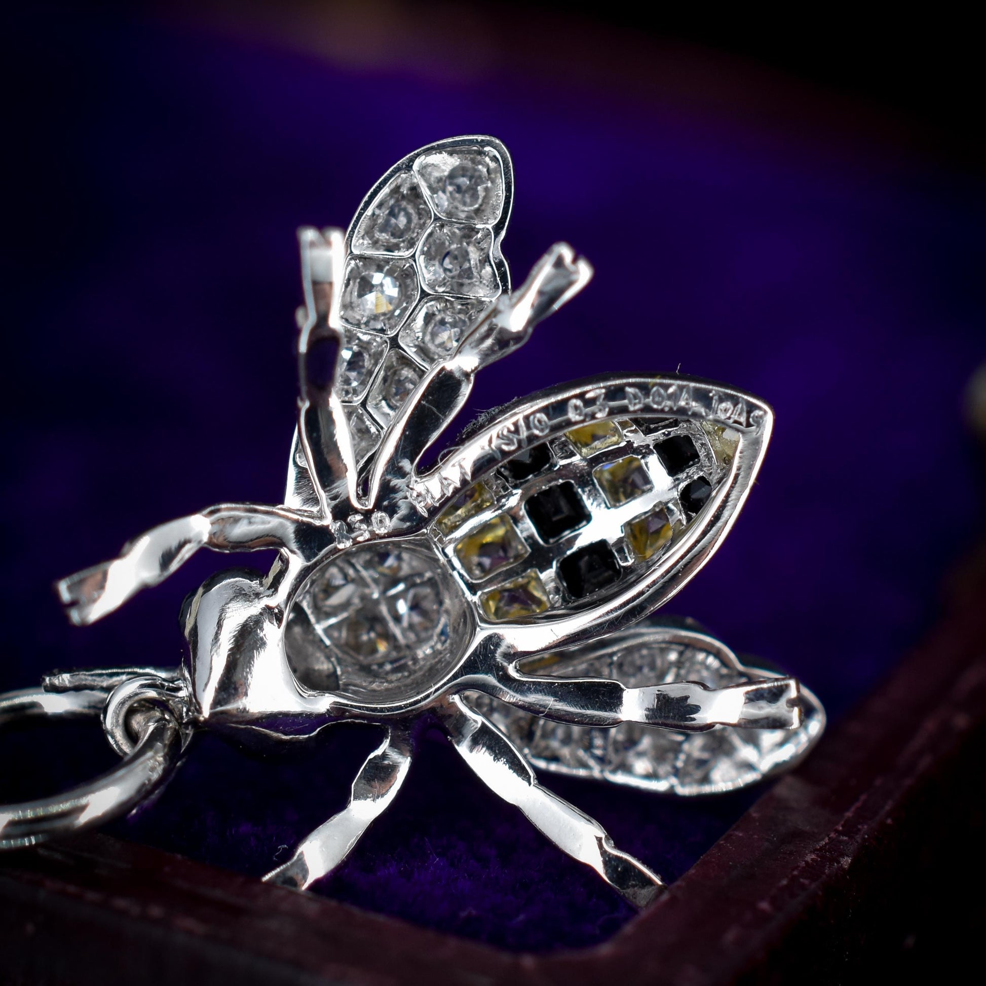 Yellow Sapphire Onyx and Diamond Platinum Insect Bee Pendant