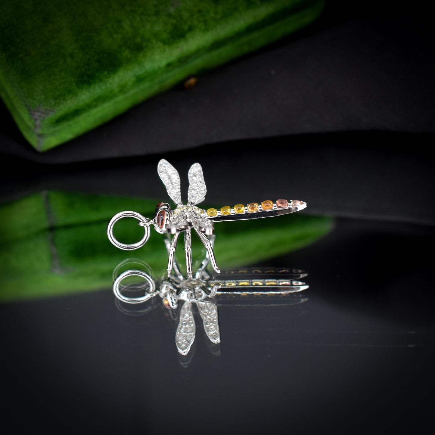 Yellow Sapphire and Diamond Platinum Dragonfly Insect Pendant