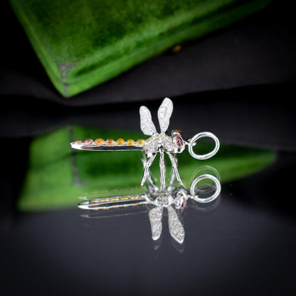 Yellow Sapphire and Diamond Platinum Dragonfly Insect Pendant