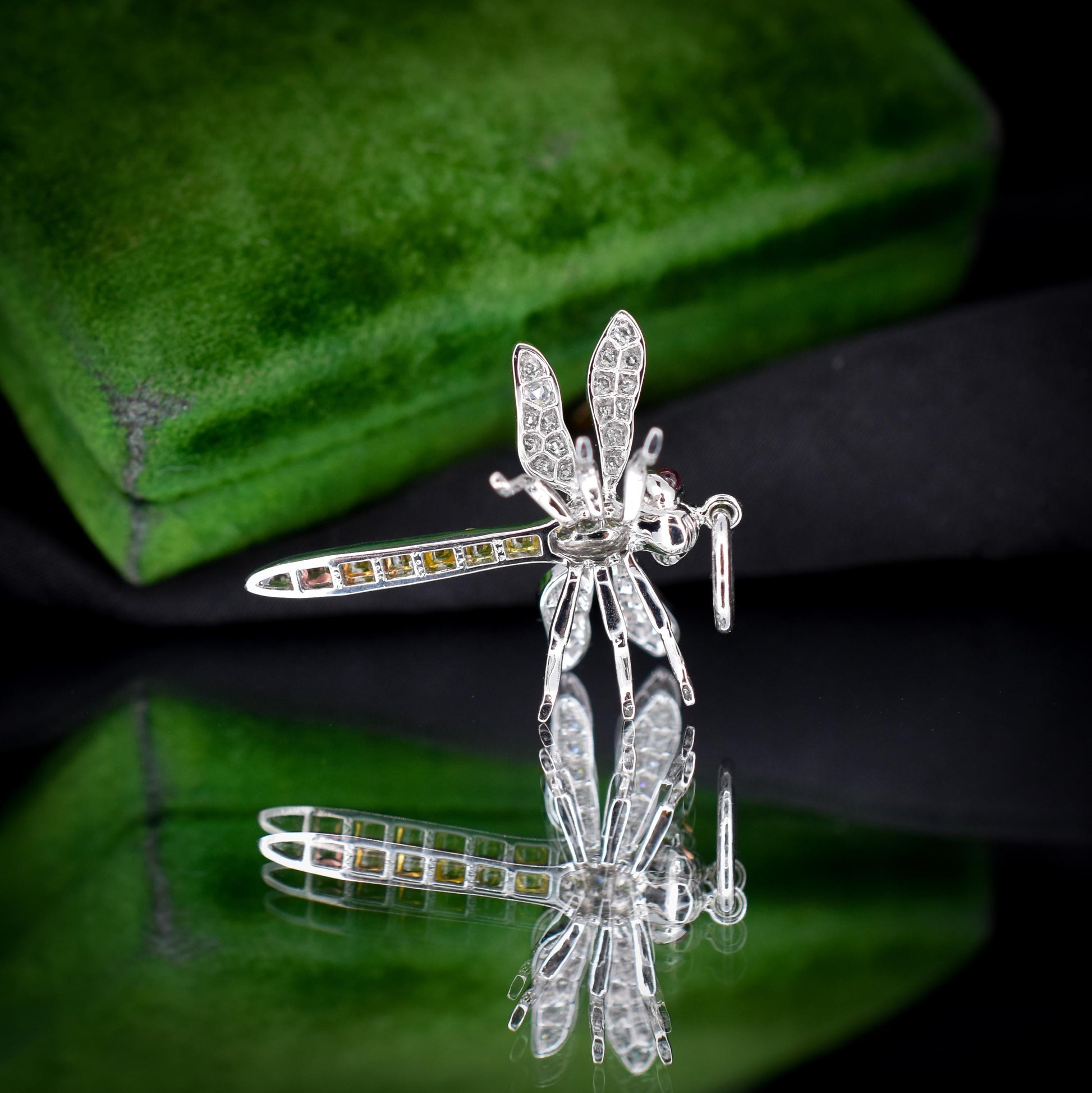 Yellow Sapphire and Diamond Platinum Dragonfly Insect Pendant