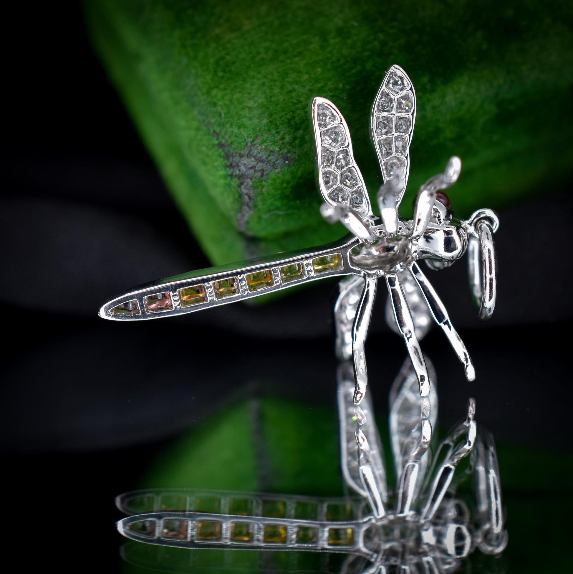 Yellow Sapphire and Diamond Platinum Dragonfly Insect Pendant