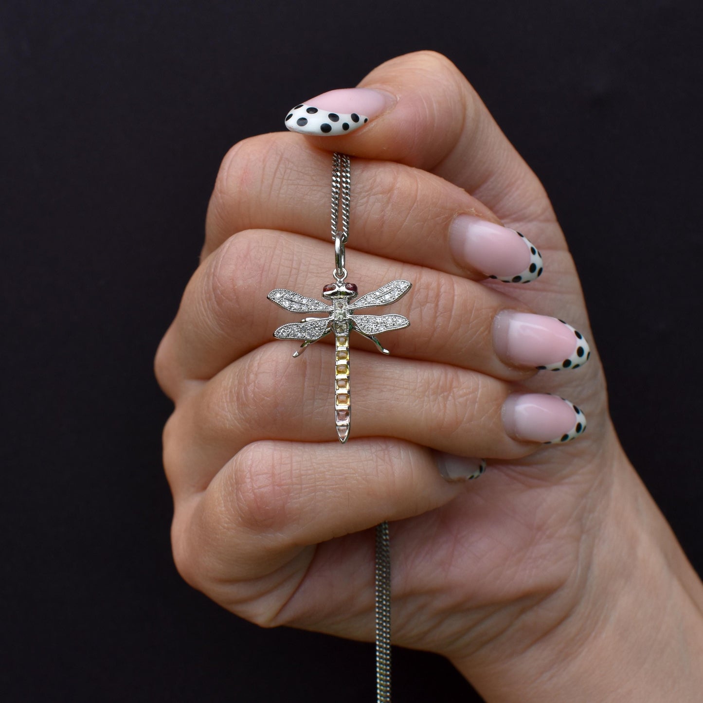 Yellow Sapphire and Diamond Platinum Dragonfly Insect Pendant