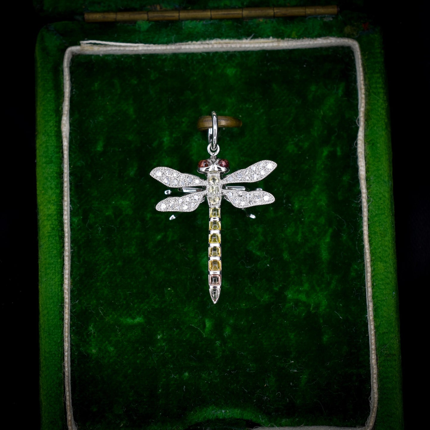 Yellow Sapphire and Diamond Platinum Dragonfly Insect Pendant