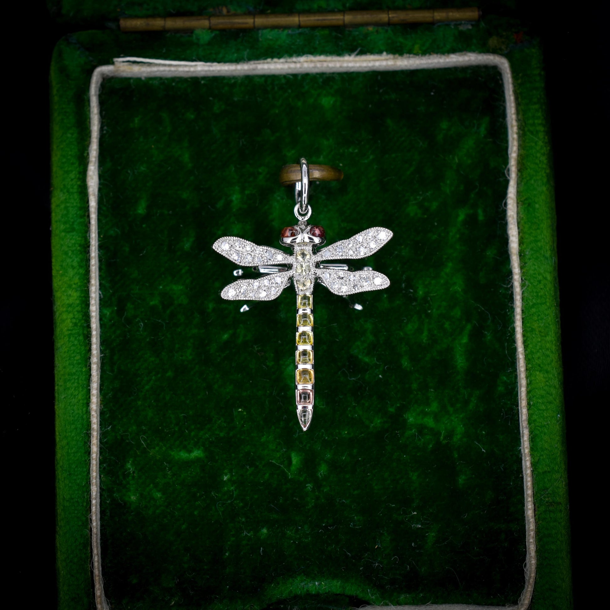 Yellow Sapphire and Diamond Platinum Dragonfly Insect Pendant